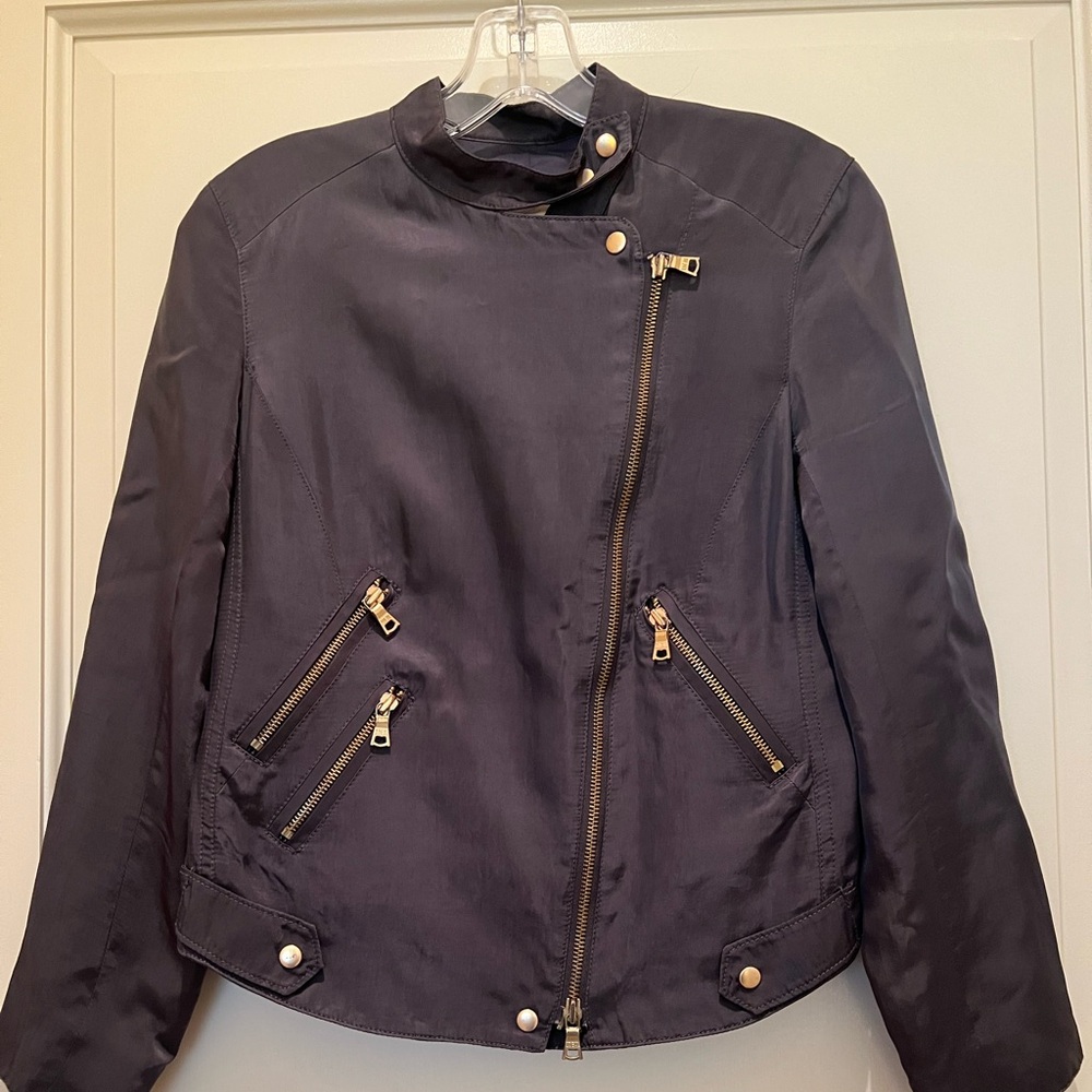 Club Monaco Charcoal Bomber Jacket with Gold Accents